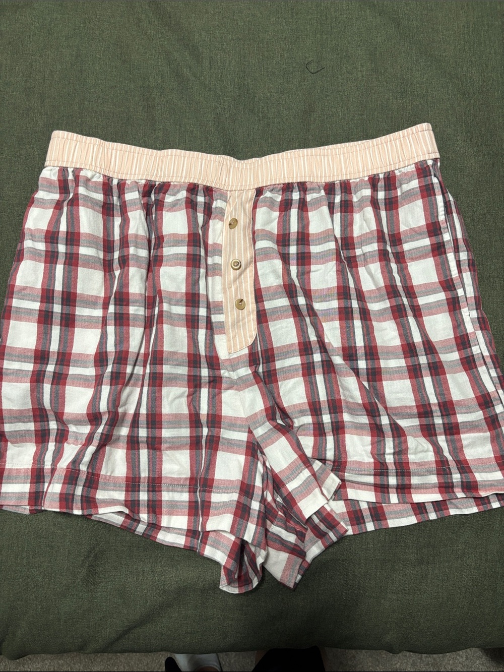 Anthropologie Plaid Cotton Boxer Shorts in White and Burgundy size large